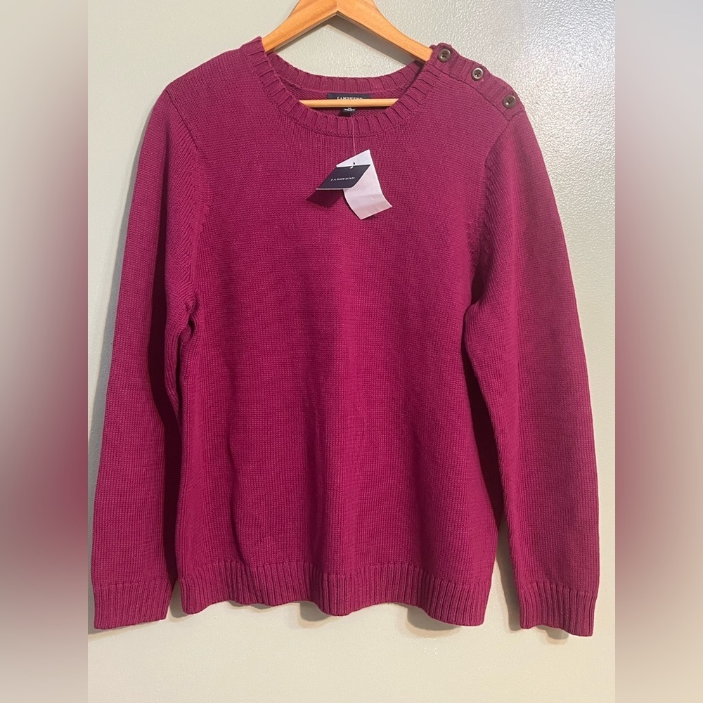 Lands End Womens Knit Burgundy Sweater Pullover Warm Size 16-18W NWT